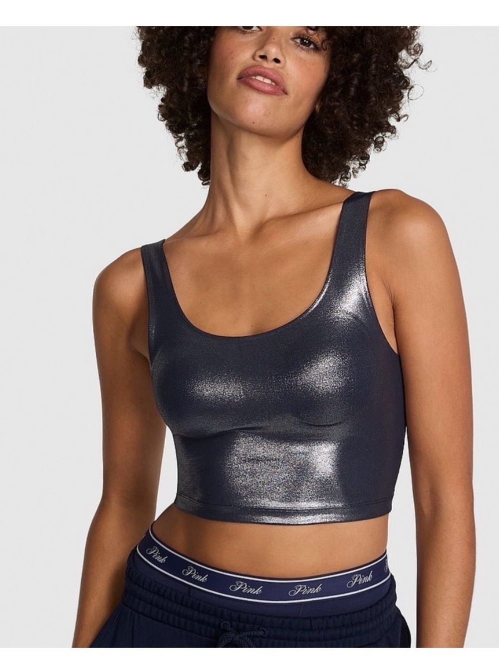 NWT Victoria’s Secret Pink Relay bra tank size large navy shimmer